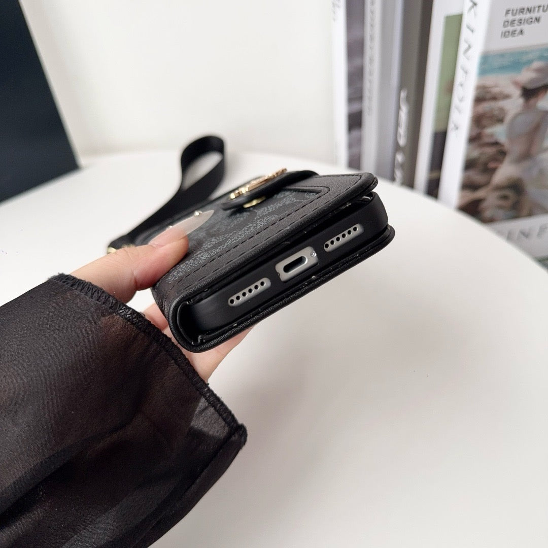 CO Luxury Pattern Wallet iPhone Case with Card Holder and Strap