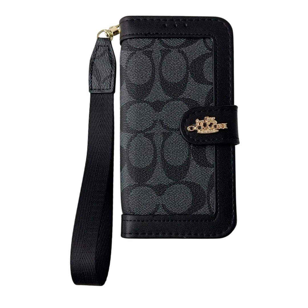 CO Luxury Pattern Wallet iPhone Case with Card Holder and Strap