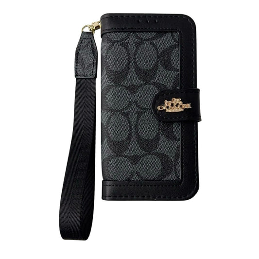 CO Luxury Pattern Wallet iPhone Case with Card Holder and Strap