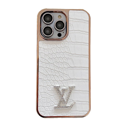 Custodia per iPhone in oro rosa con logo Lou Diamond