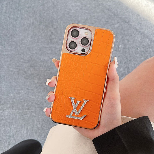 Custodia per iPhone in oro rosa con logo Lou Diamond