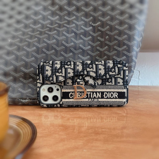 CD-musta & Harmaa kangaskorttikotelo iPhonelle