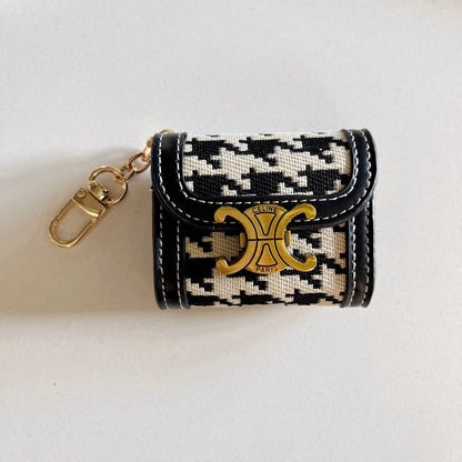 Luxury Leather Keychain AirPods Case with Gold Hardware