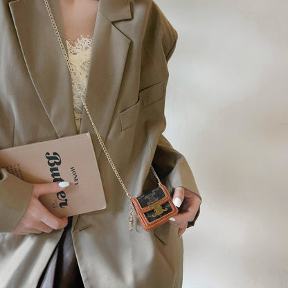 Luxury Leather Keychain AirPods Case with Gold Hardware