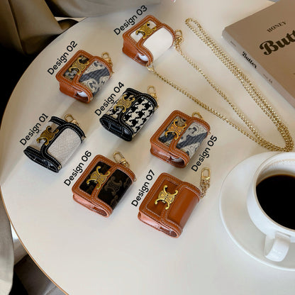 Luxury Leather Keychain AirPods Case with Gold Hardware