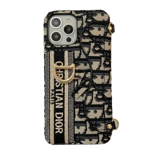 CD-musta & Harmaa kangaskorttilaukku olkalaukku iPhone-kotelo