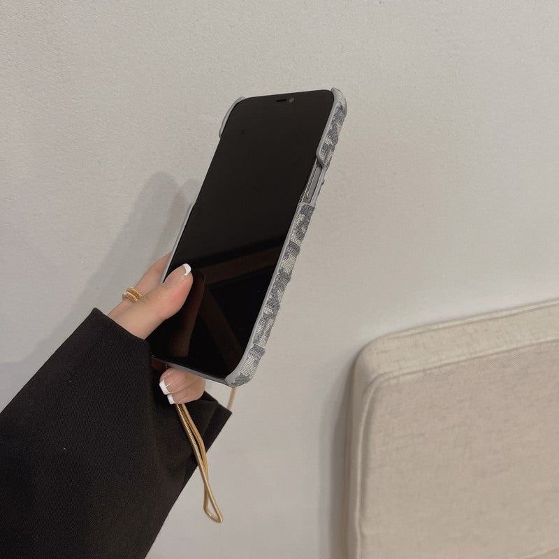 CD negro & Funda para iPhone tipo bandolera de tela gris con diseño de tarjetero