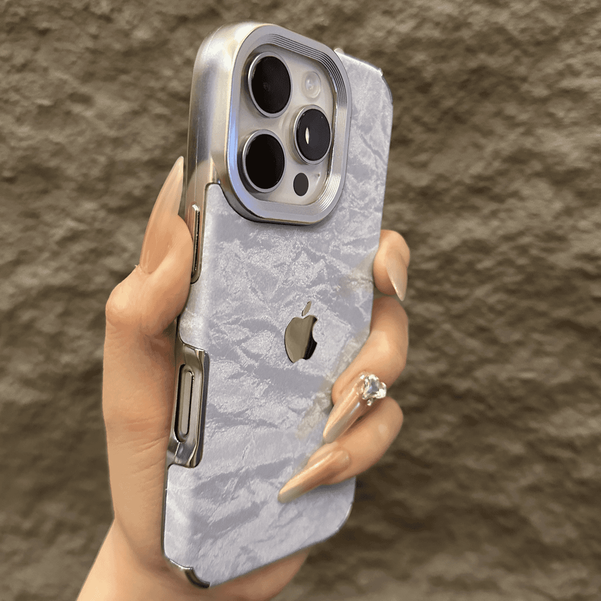 Velvet Snow Texture iPhone Case with Electroplated Frame