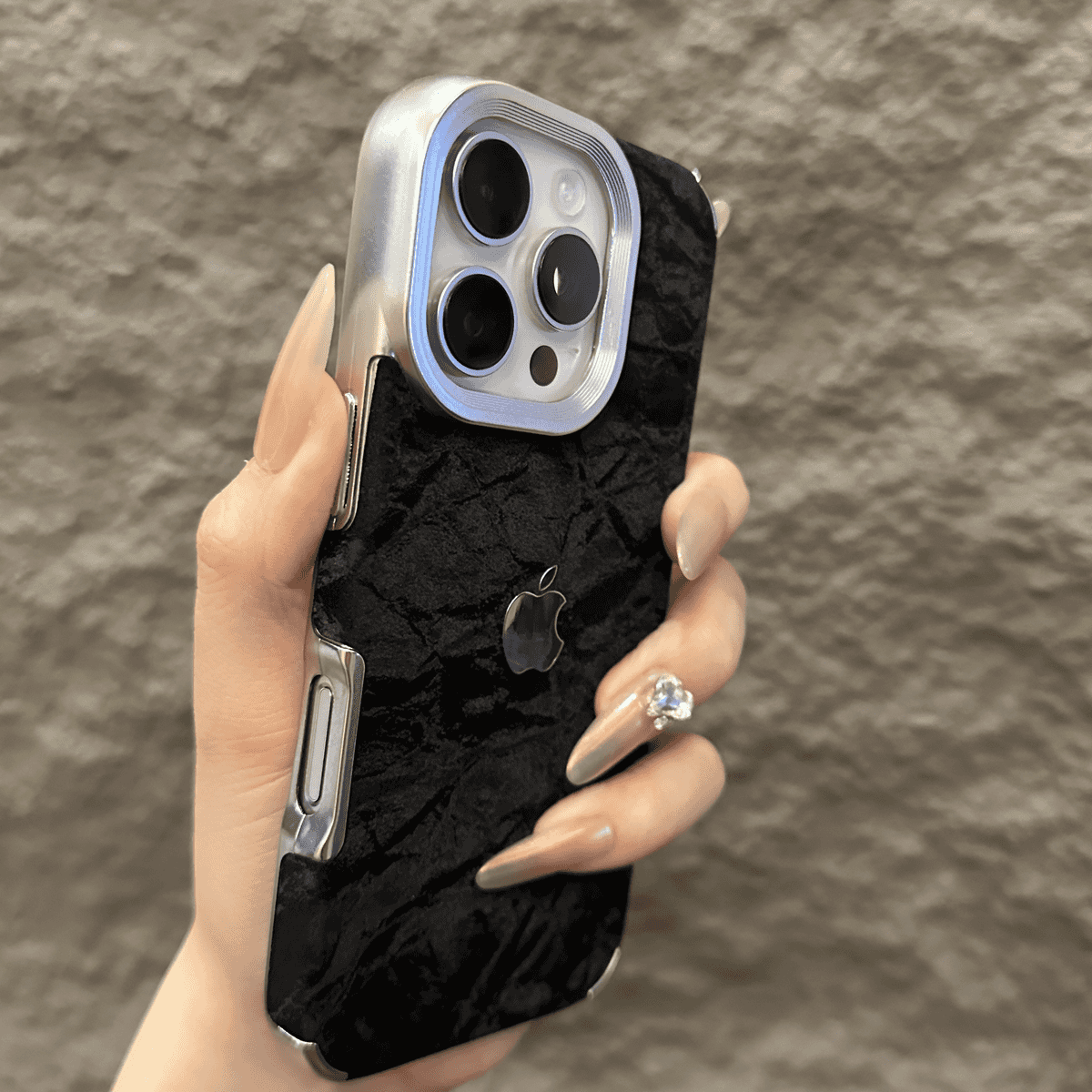 Velvet Snow Texture iPhone Case with Electroplated Frame