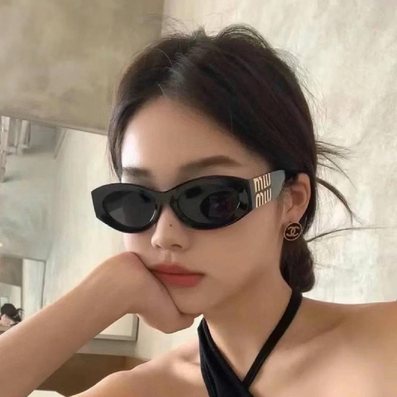 Acetate Oval Glimpse Sunglasses Black