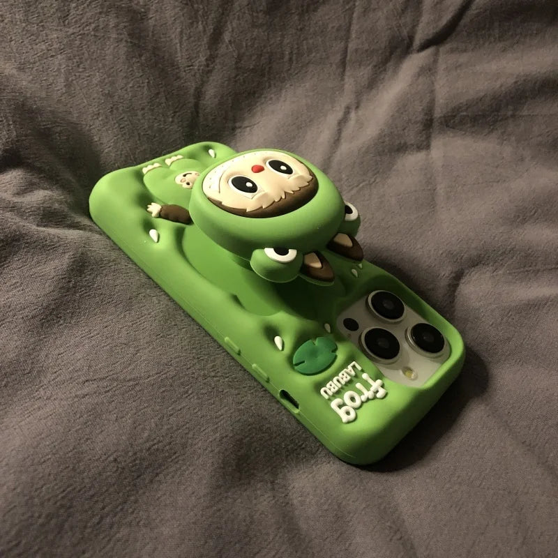 Aranyos rajzfilm Labubu Zimomo szilikon állvánnyal | Barna/rózsaszín - iPhone tok