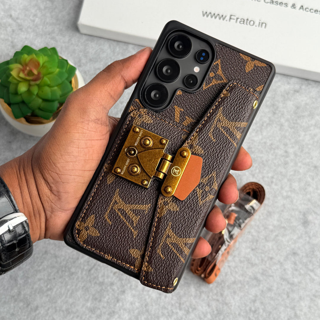 三星 GALAXY 品牌皮革卡包槽鎖斜挎包