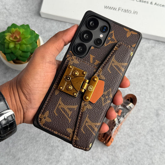 三星 GALAXY 品牌皮革卡包槽鎖斜挎包