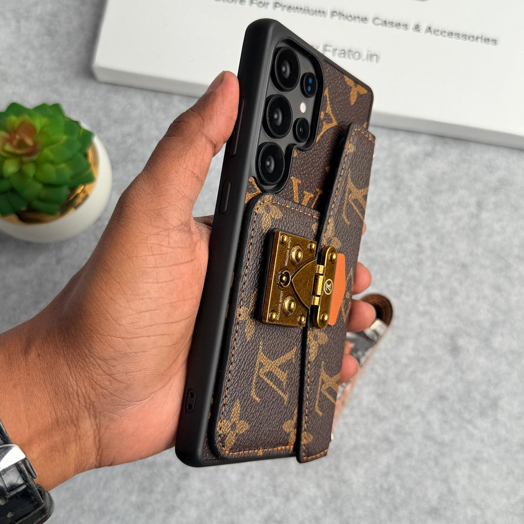 三星 GALAXY 品牌皮革卡包槽鎖斜挎包