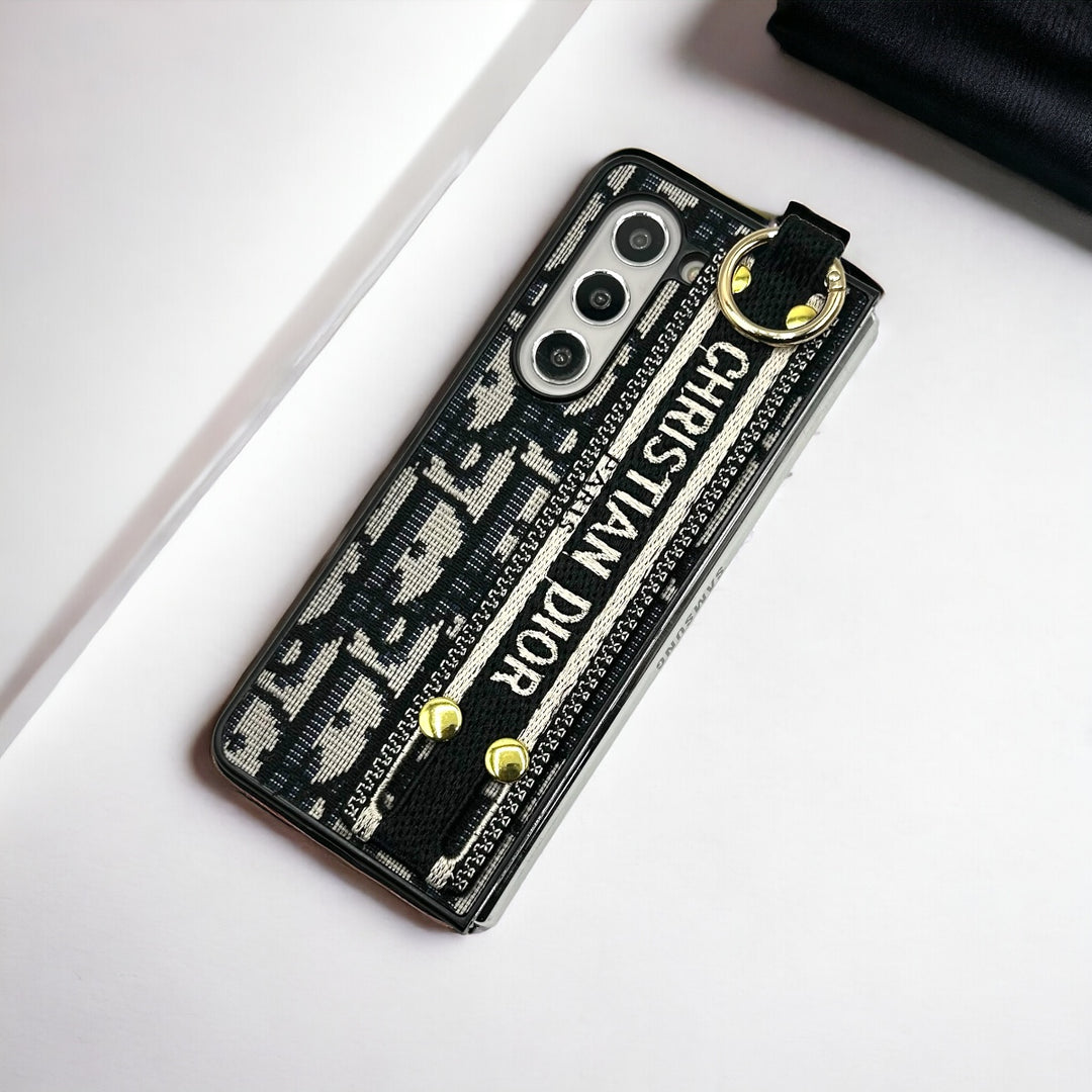 豪華品牌 C Dior 皮帶刺繡保護殼 適用於三星 Z Fold