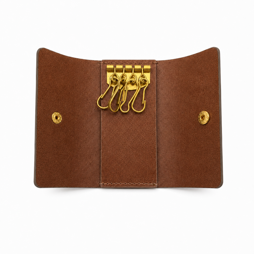 Handcrafted Vintage Leather Key Holder with Brass Hooks