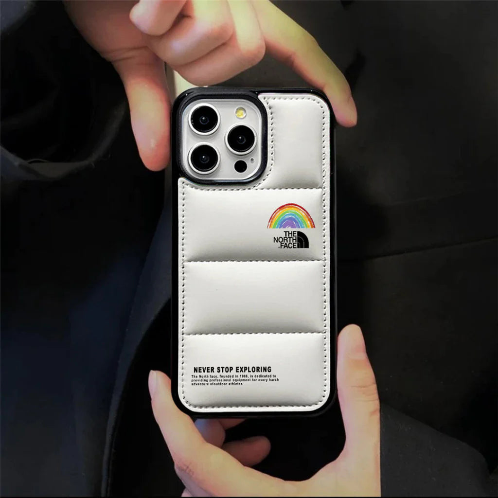 Never Stop Exploring Puffer iPhone case