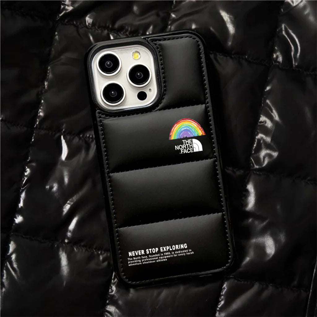 Never Stop Exploring Puffer iPhone case
