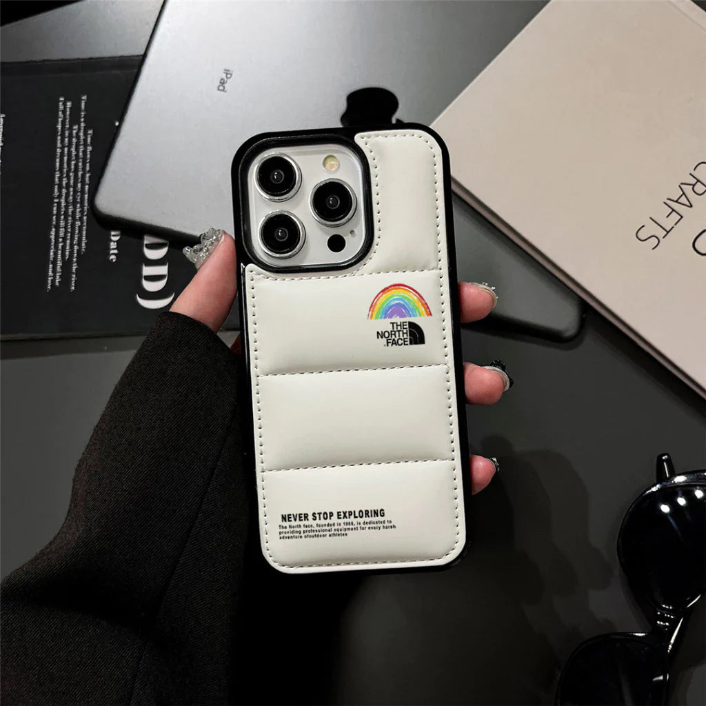 Never Stop Exploring Puffer iPhone case