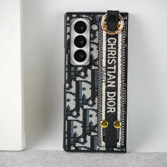 豪華品牌 C Dior 皮帶刺繡保護殼 適用於三星 Z Fold