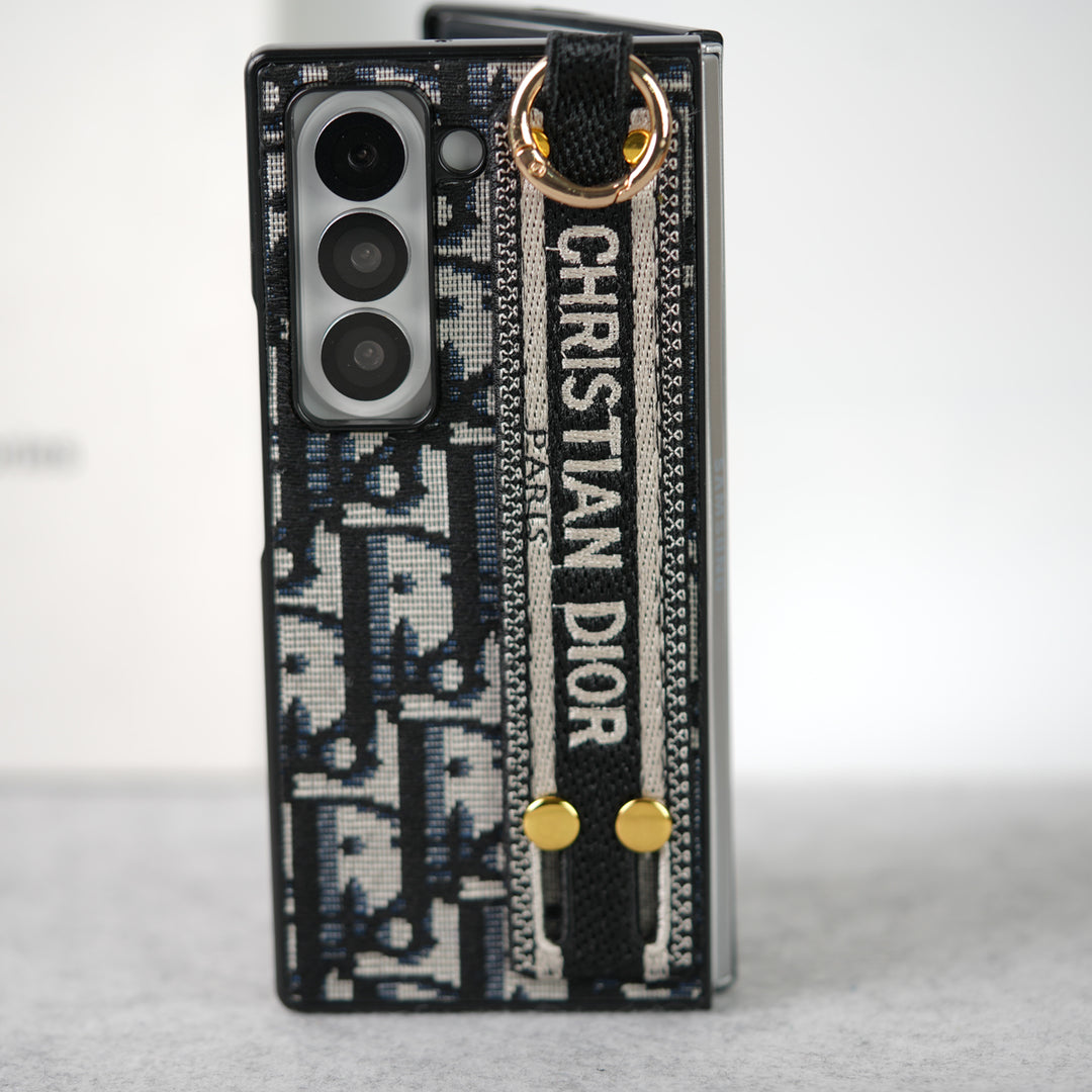 豪華品牌 C Dior 皮帶刺繡保護殼 適用於三星 Z Fold