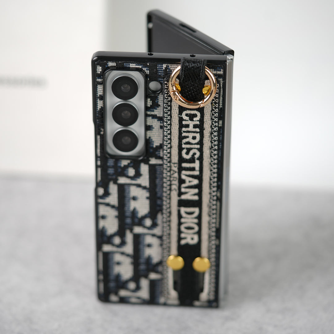 豪華品牌 C Dior 皮帶刺繡保護殼 適用於三星 Z Fold