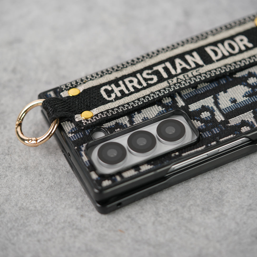 豪華品牌 C Dior 皮帶刺繡保護殼 適用於三星 Z Fold