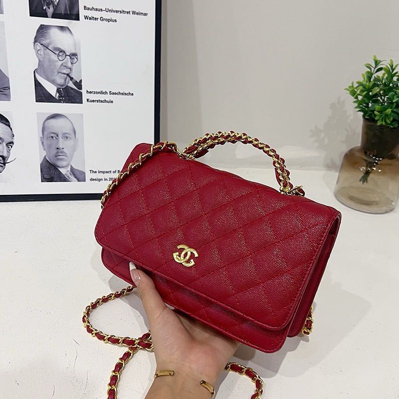 鏈條錢包閃亮小羊皮珍珠金色金屬