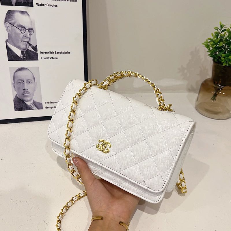 鏈條錢包閃亮小羊皮珍珠金色金屬