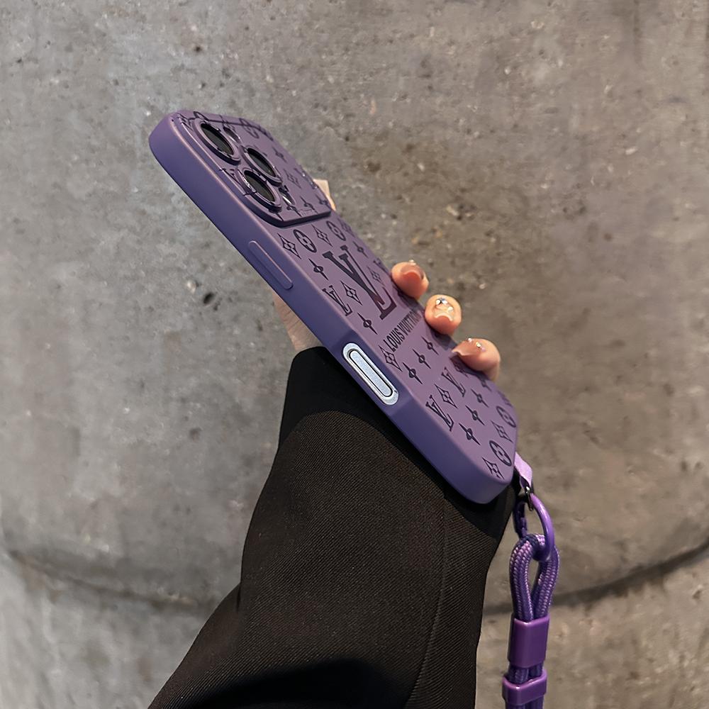 Luxury Embossed Pattern IPhone Case With Detachable Wrist Strap