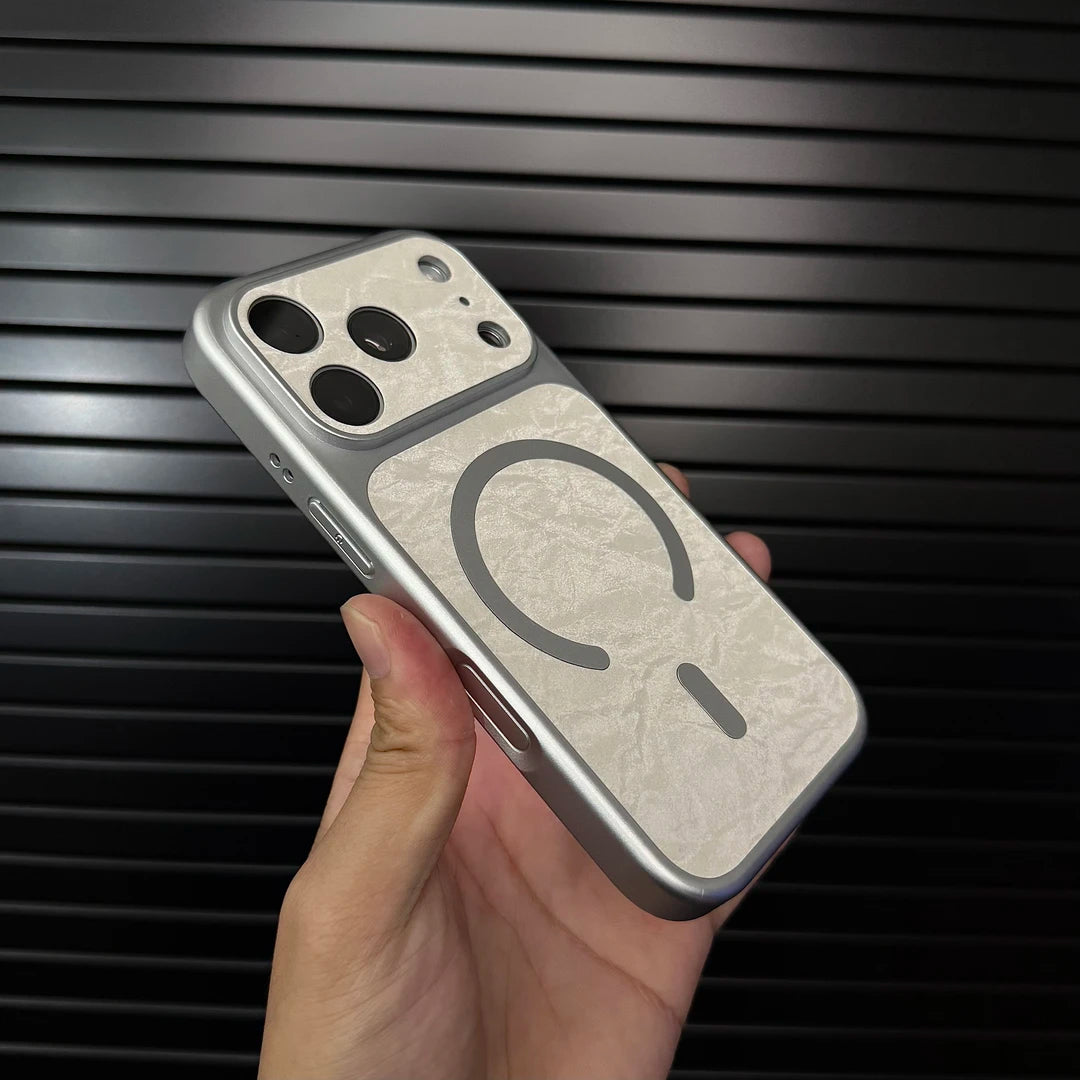 Premium Leather MagSafe-Compatible iPhone Case with Snow Texture Finish