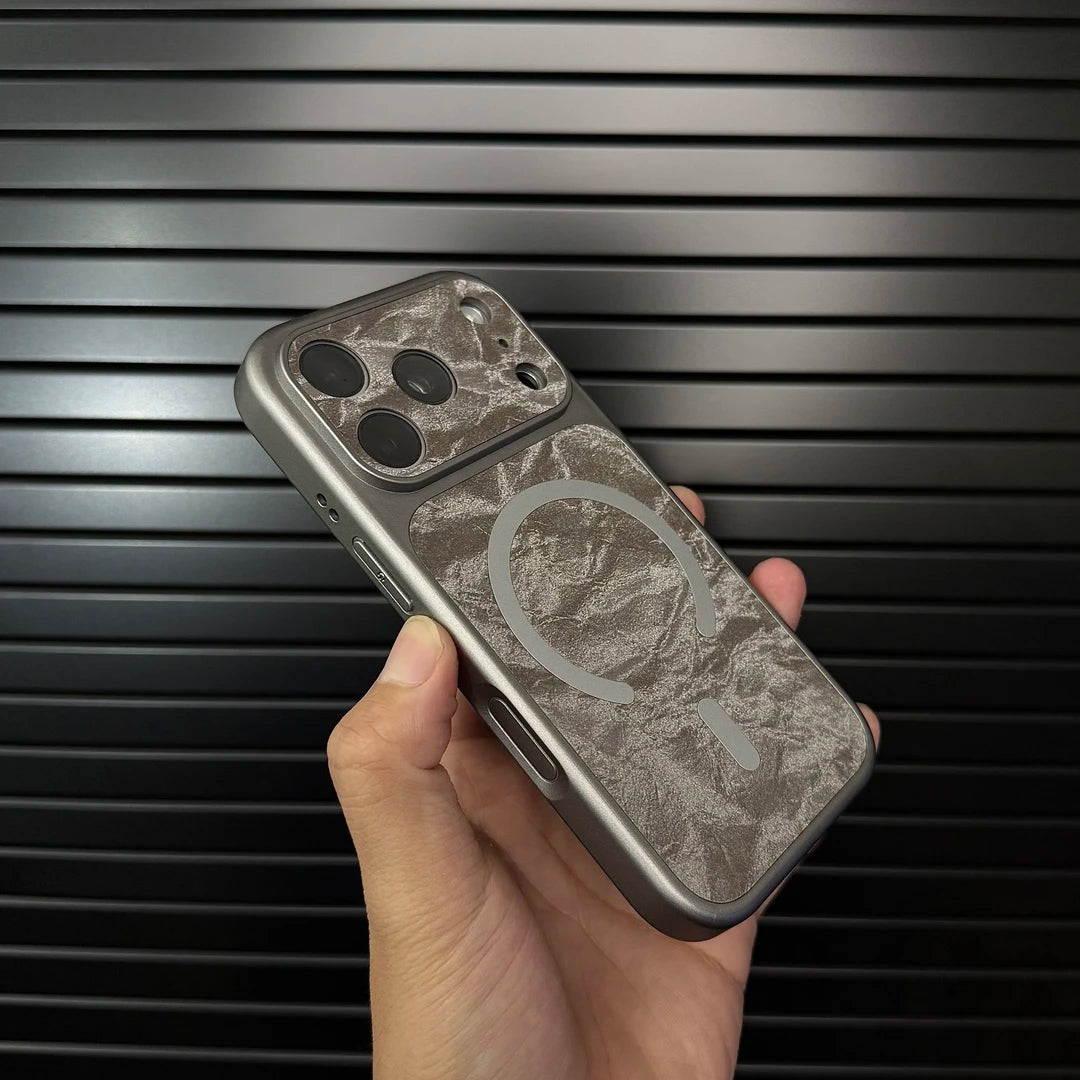 Premium Leather MagSafe-Compatible iPhone Case with Snow Texture Finish