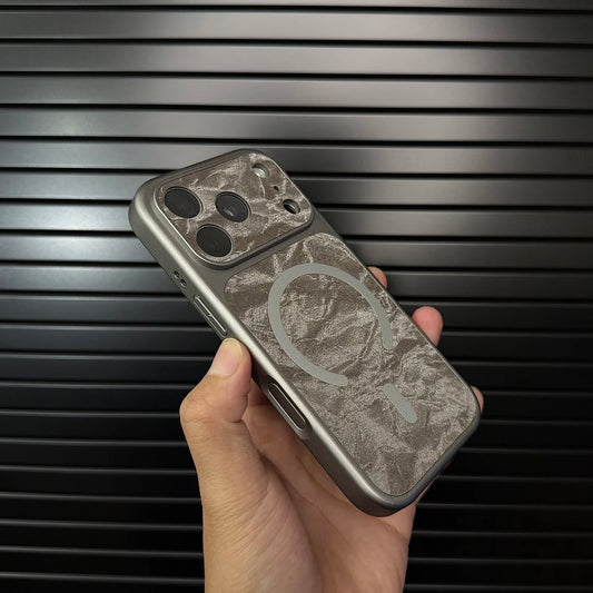 Premium Leather MagSafe-Compatible iPhone Case with Snow Texture Finish