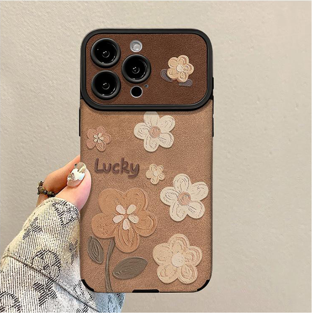 Étui de téléphone en cuir floral avec dragonne amovible