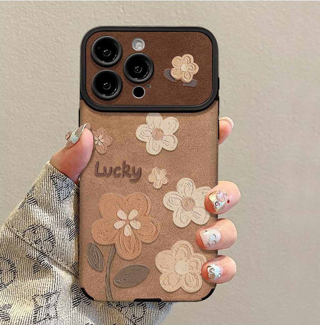 Étui de téléphone en cuir floral avec dragonne amovible