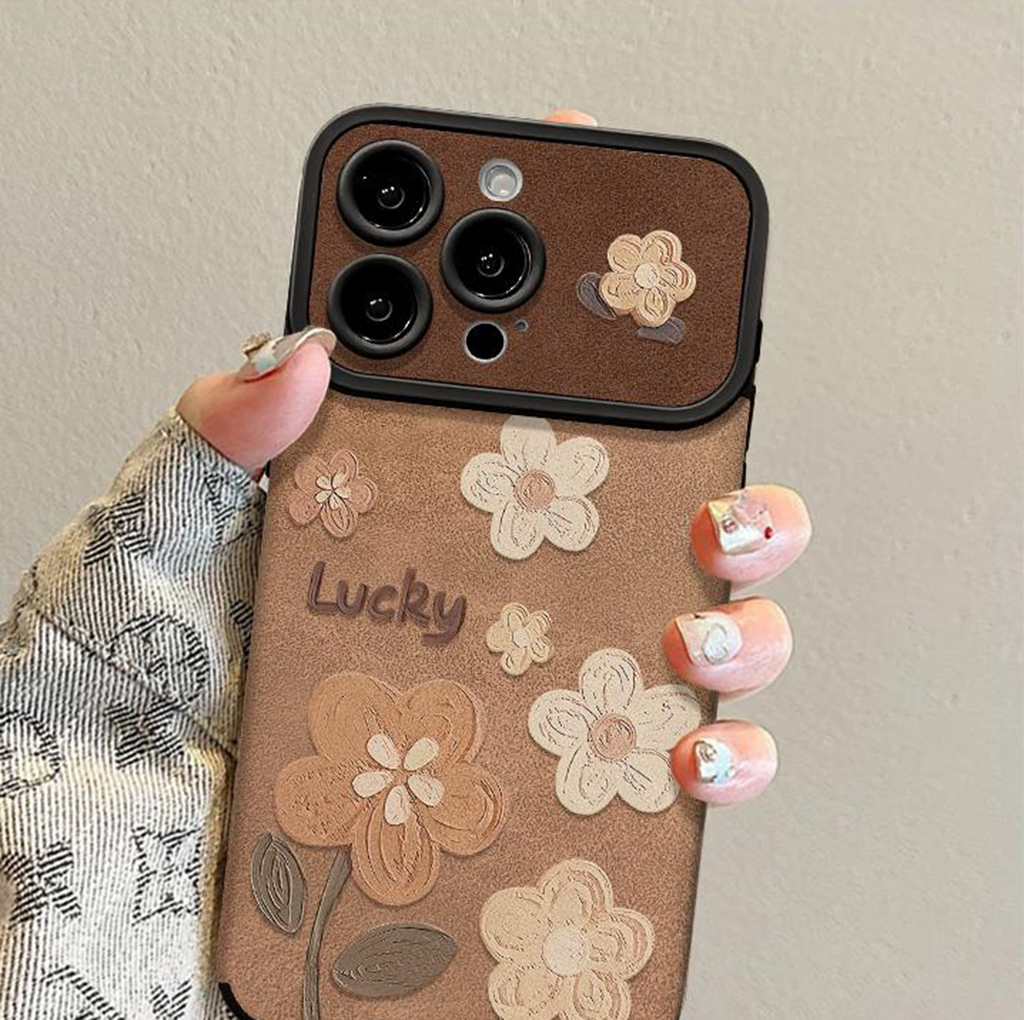 Étui de téléphone en cuir floral avec dragonne amovible