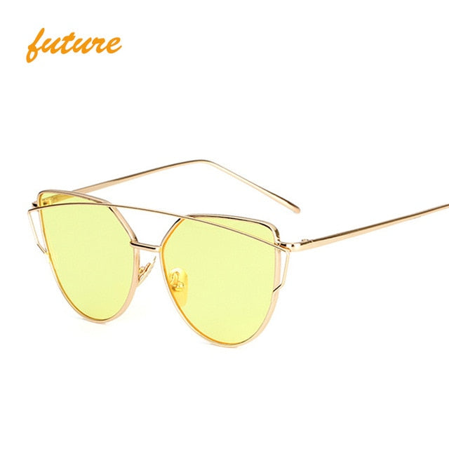 キャットアイヴィンテージブランドデザイナーローズゴールドミラーサングラス女性のための金属反射フラットレンズサングラス女性 oculos