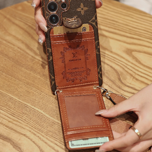 Luxe leren multifunctionele telefoonhoes met monogram en polsband