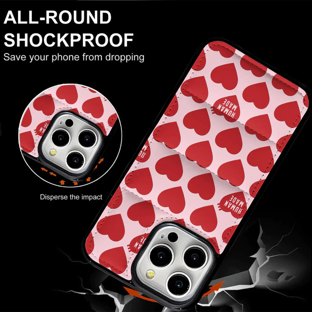 Pink or Blue Heart Puffer iPhone case