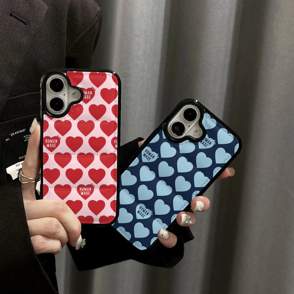 Pink or Blue Heart Puffer iPhone case