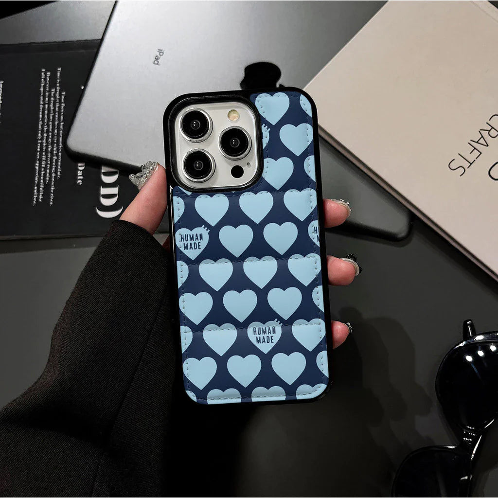 Pink or Blue Heart Puffer iPhone case