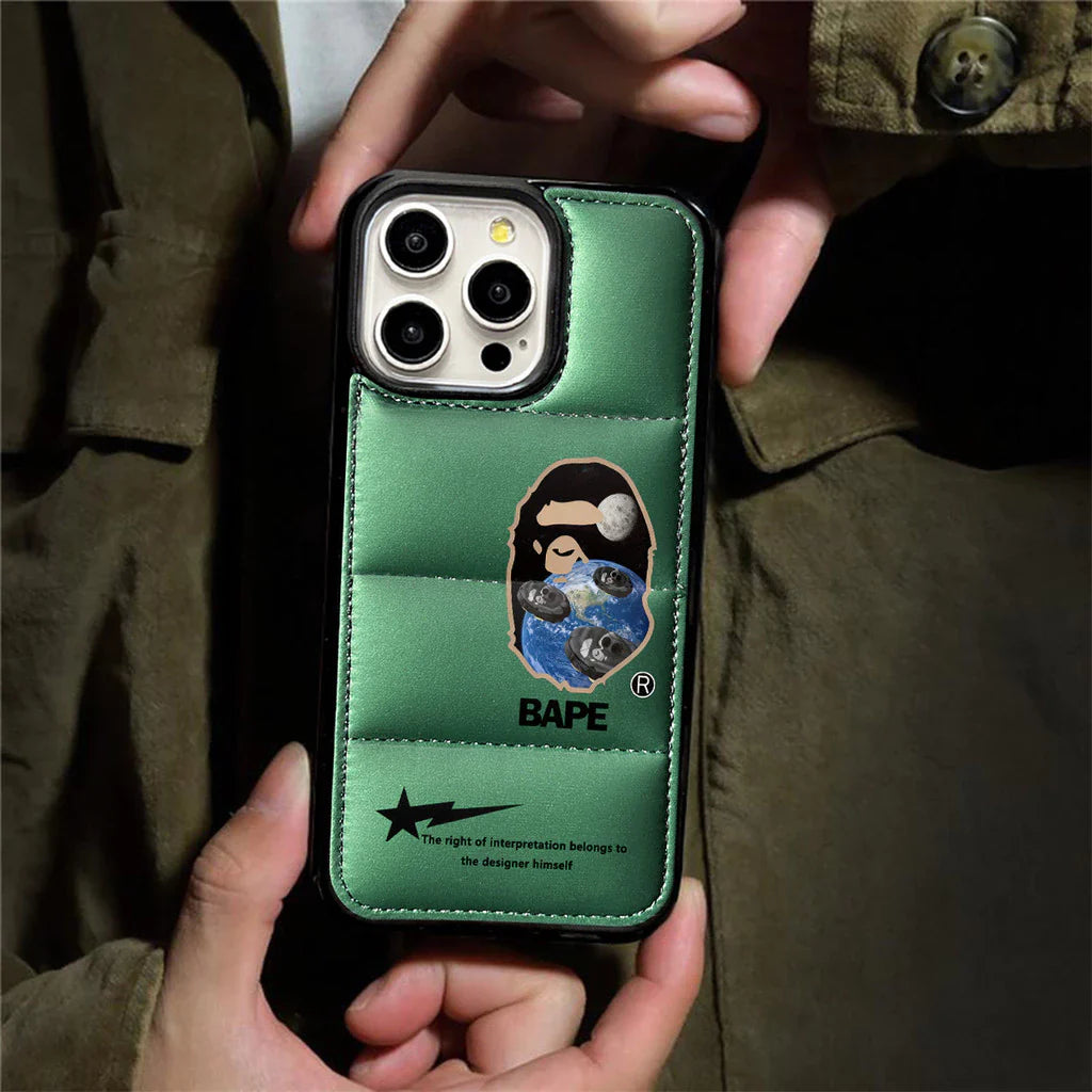 Metallic Ape Design Down Filled Puffer Phone case