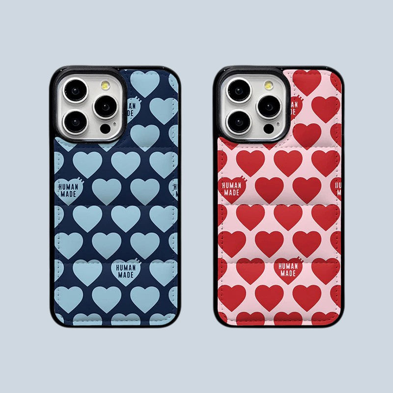 Pink or Blue Heart Puffer iPhone case